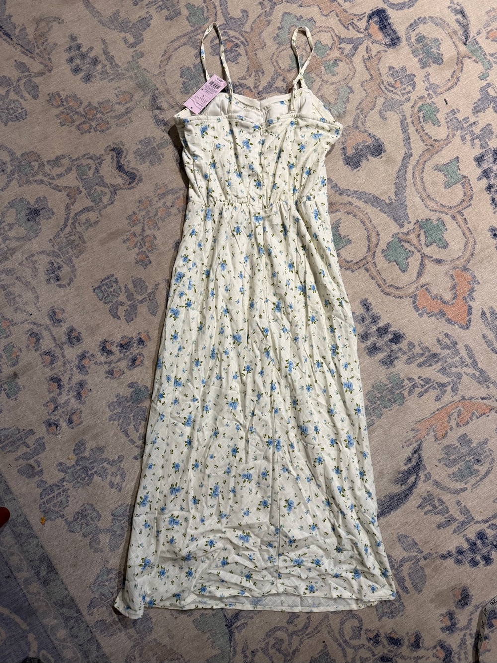 Women's Cream Floral Maxi Dress with Blue Print